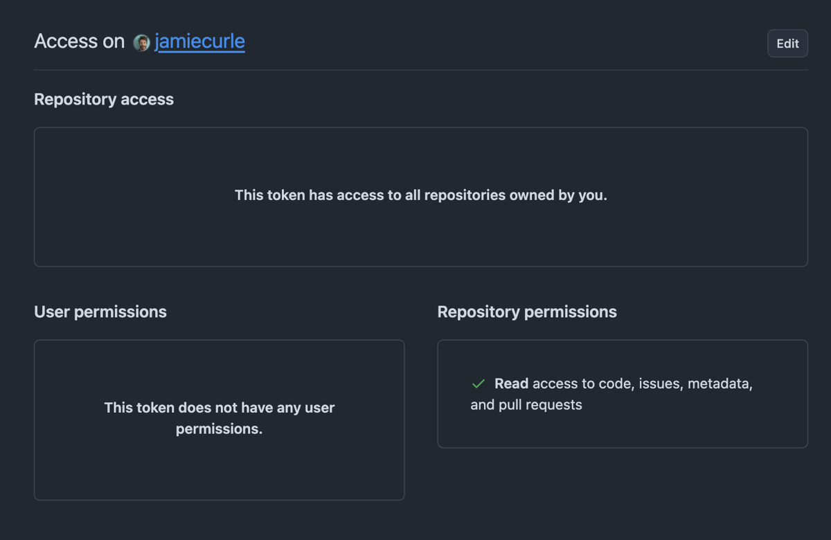 Github access token settings